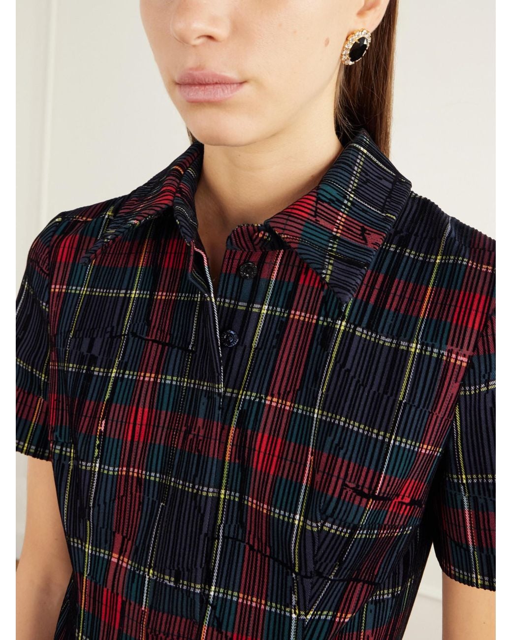 Emilia Wickstead Black Checked Flocked Velvet-Trimmed Gabardine Midi Dress