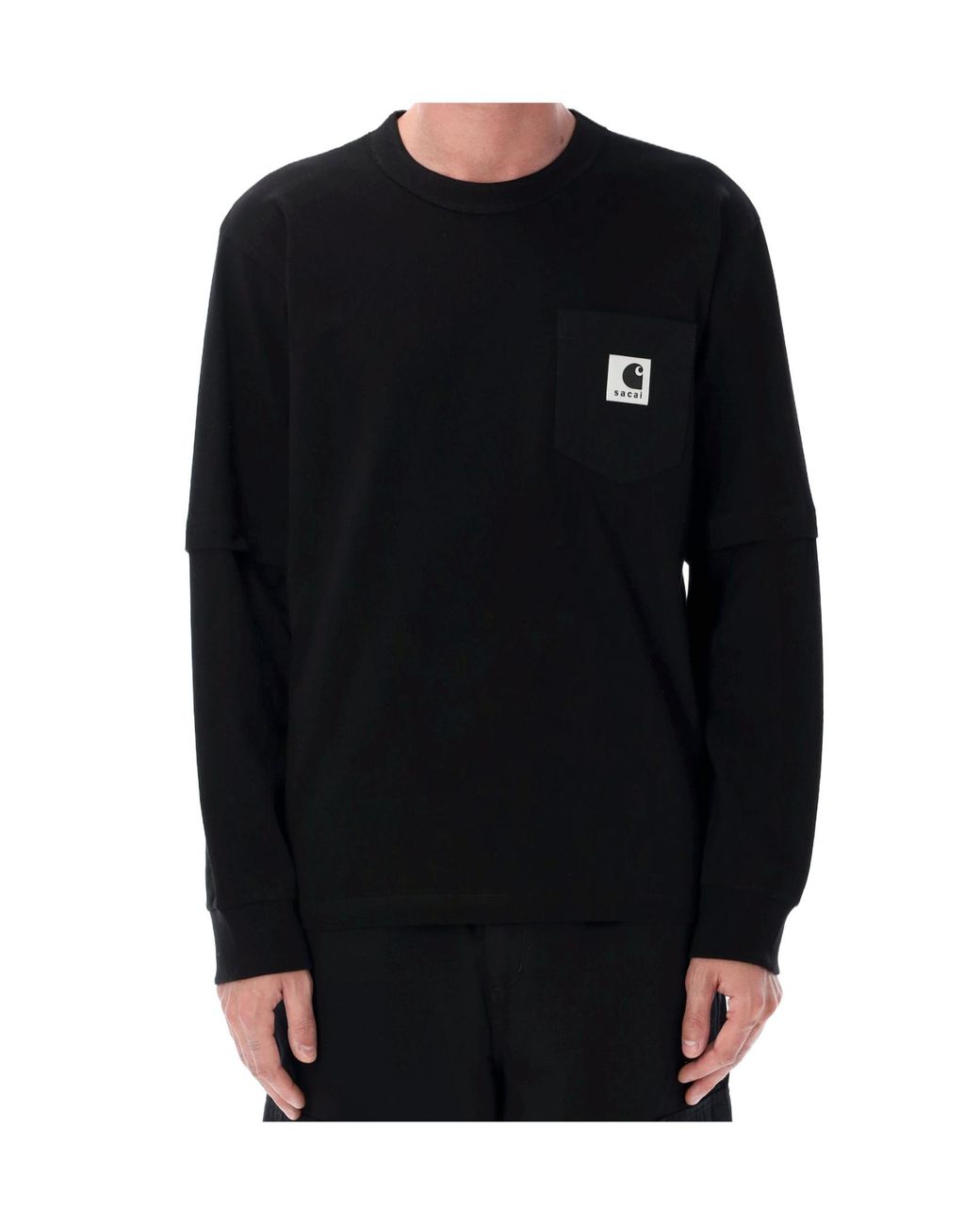 Sacai Black X Carhartt Wip Logo Patch Crewneck Sweatshirt for men