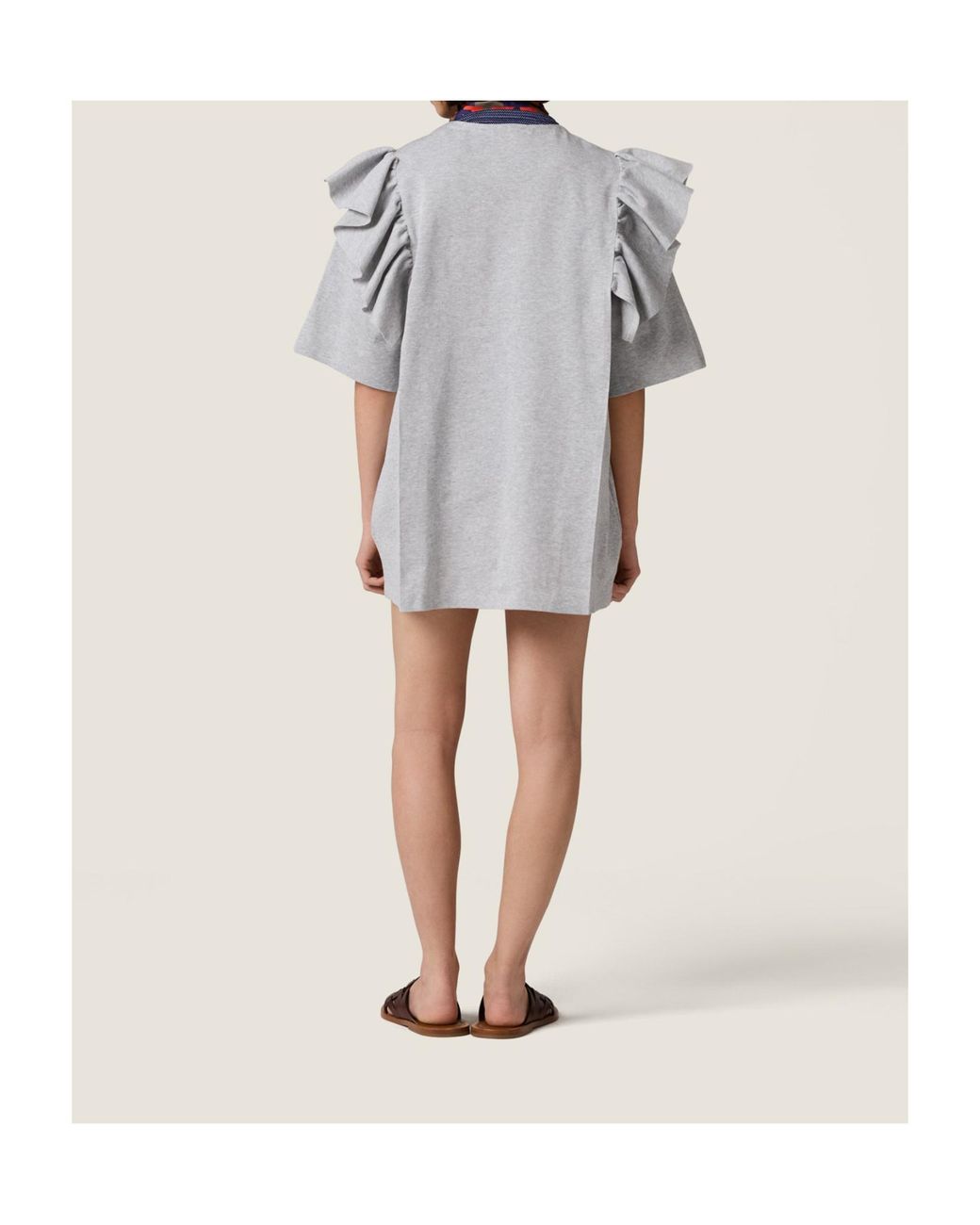 Miu Miu Gray Ruffled Crewneck Dress
