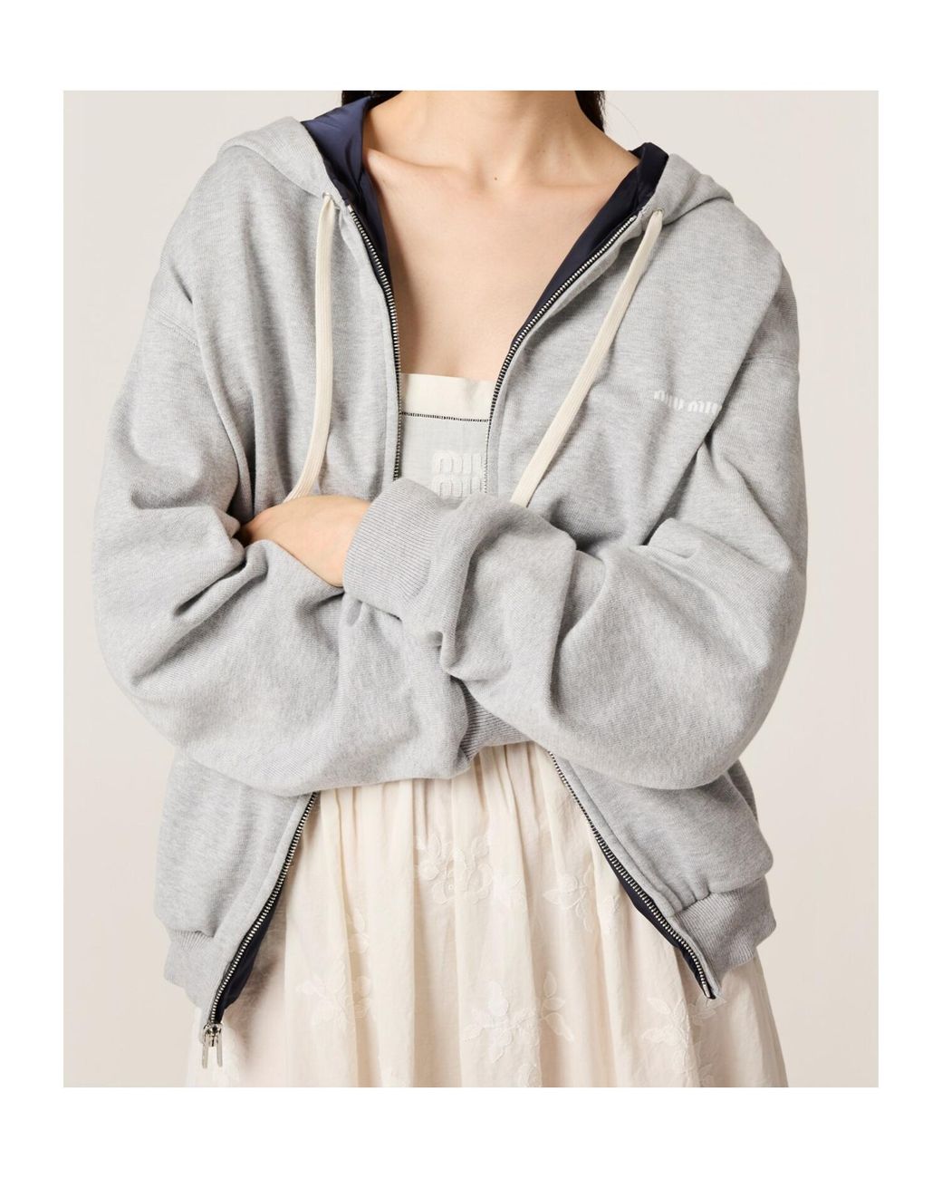 Miu Miu Gray Jersey And Technical Pongé Blouson Jacket