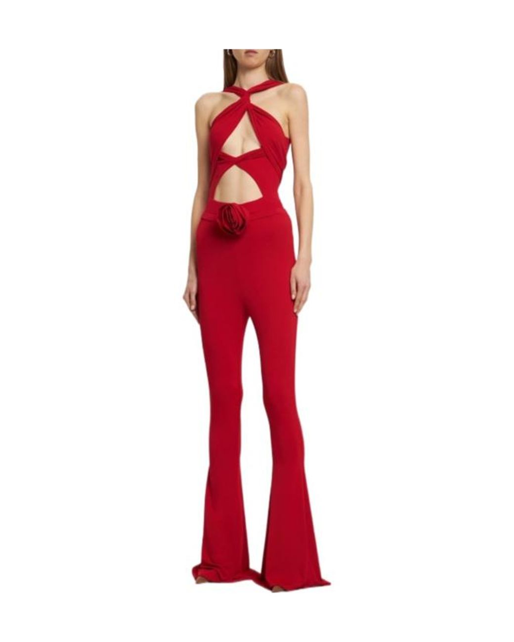 Magda Butrym Red Jersey Cutout Flower Bodysuitfr