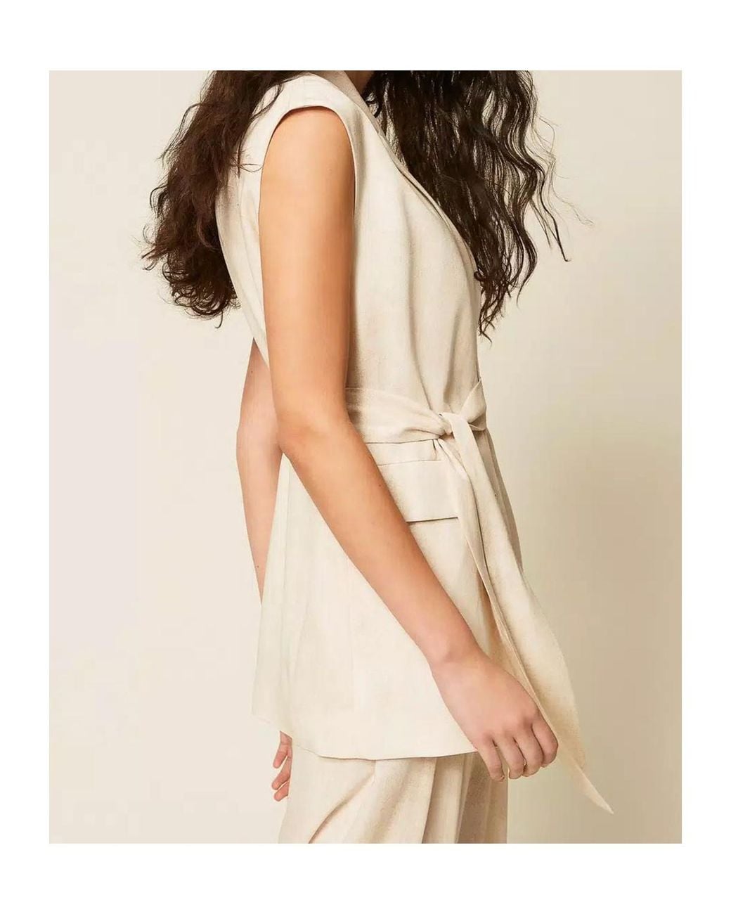 Twinset Natural Print And Belt Sleeveless Jacket