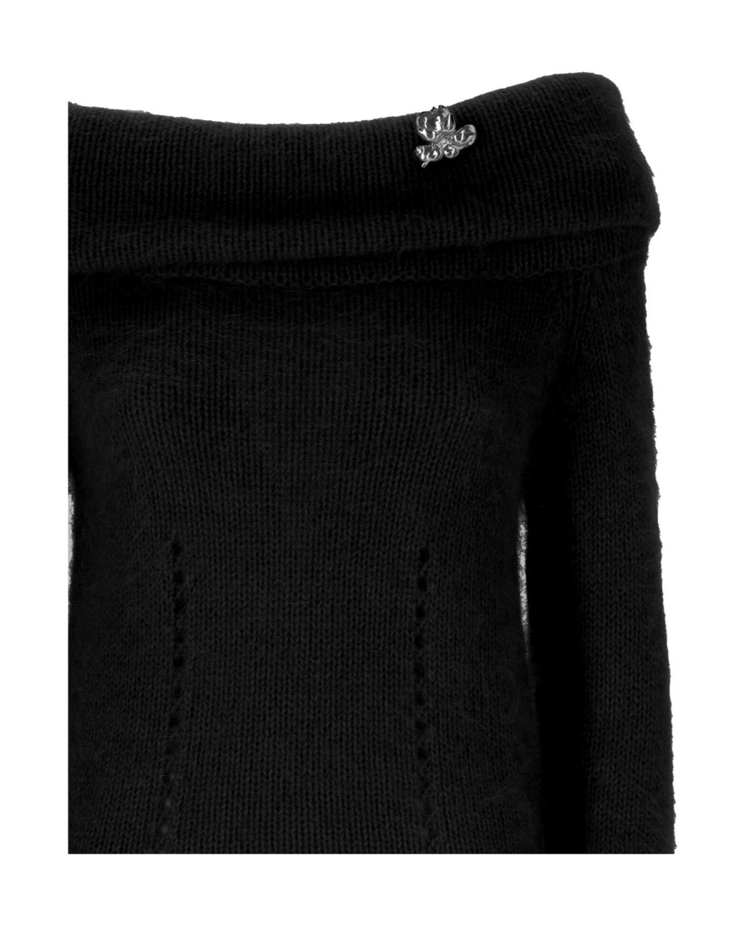 Blumarine Black Off-Shoulder Knitted Cropped Top