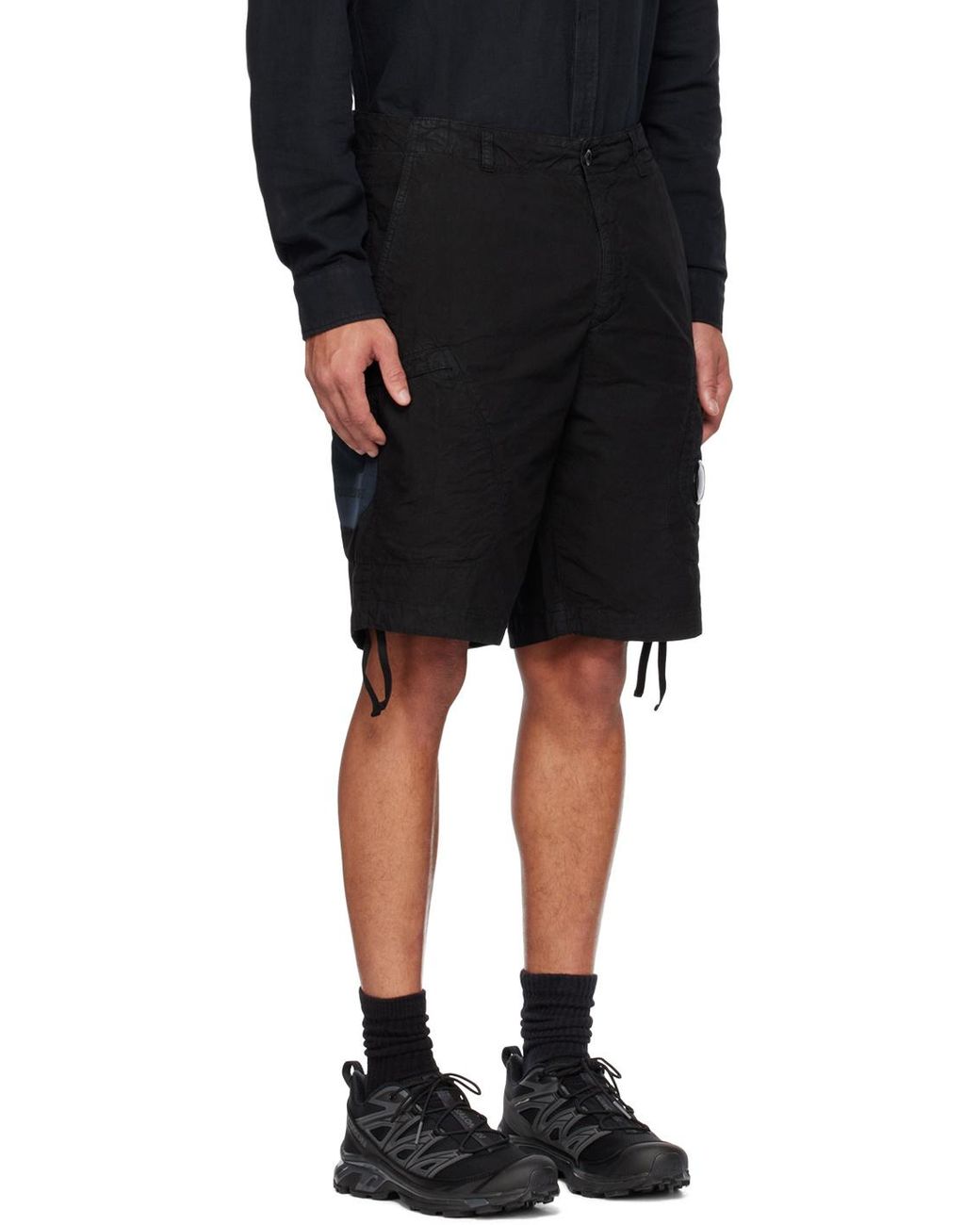 C P Company Blue Logo-Patch Cotton Shorts for men