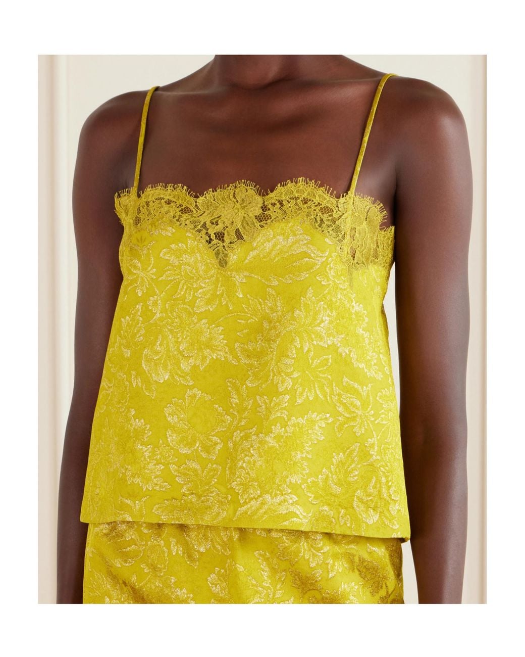 Saint Laurent Yellow Lace Trim Jacquard Top