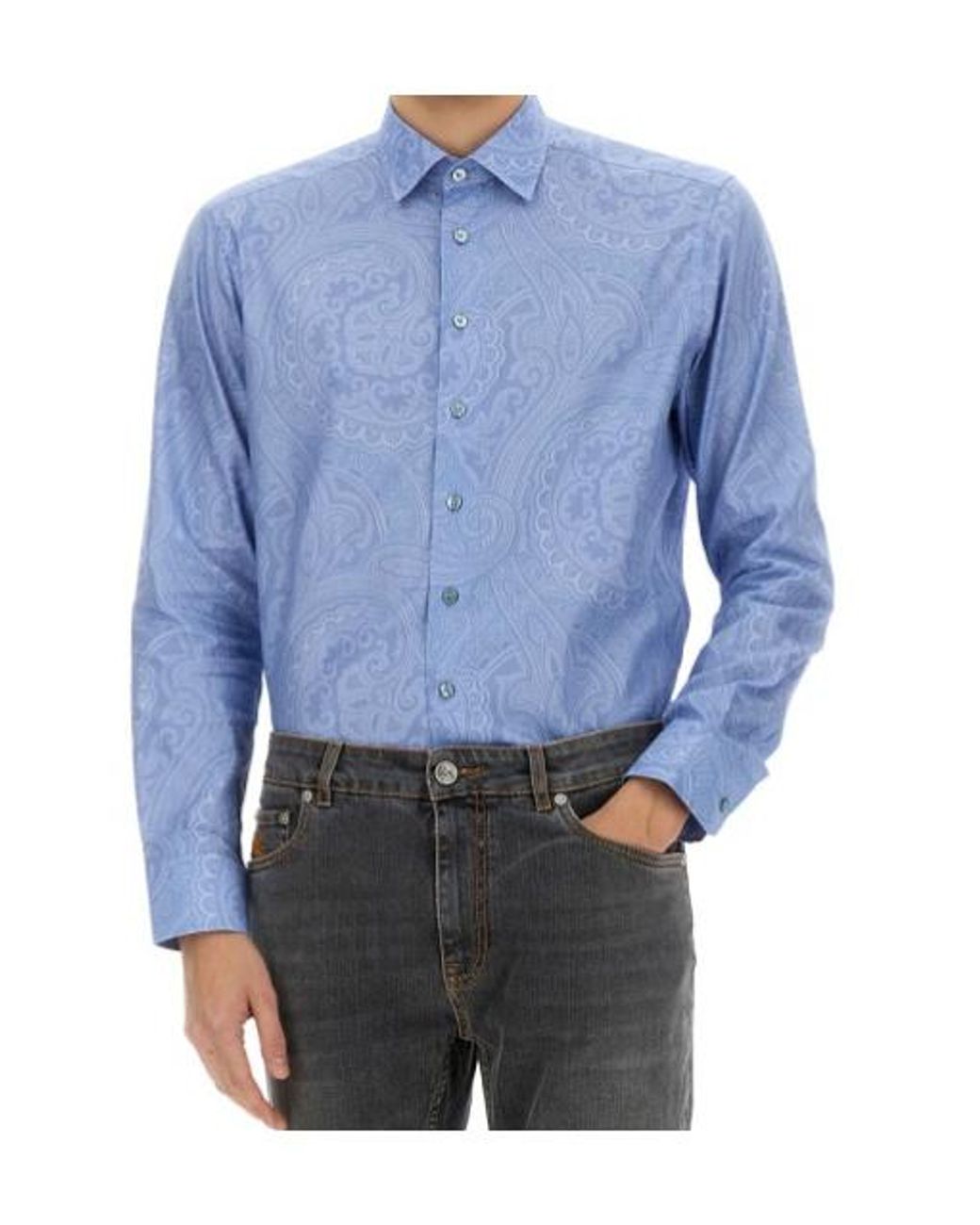 Etro Blue Paisley-Print Button-Up Shirt for men