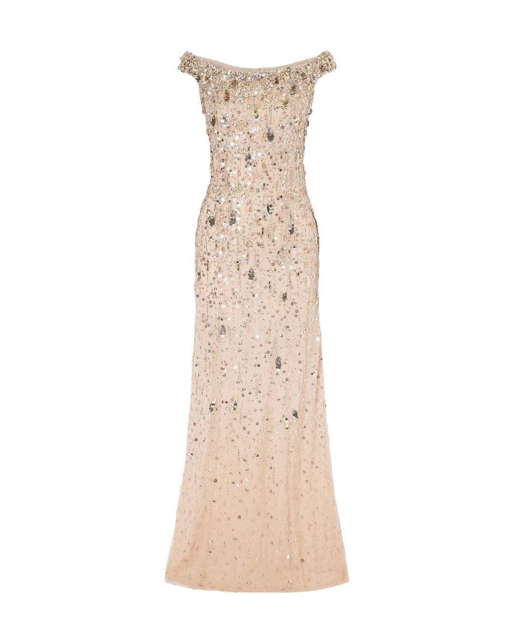 Jenny Packham Natural Jessie Off-The-Shoulder Embellished Tulle Gown