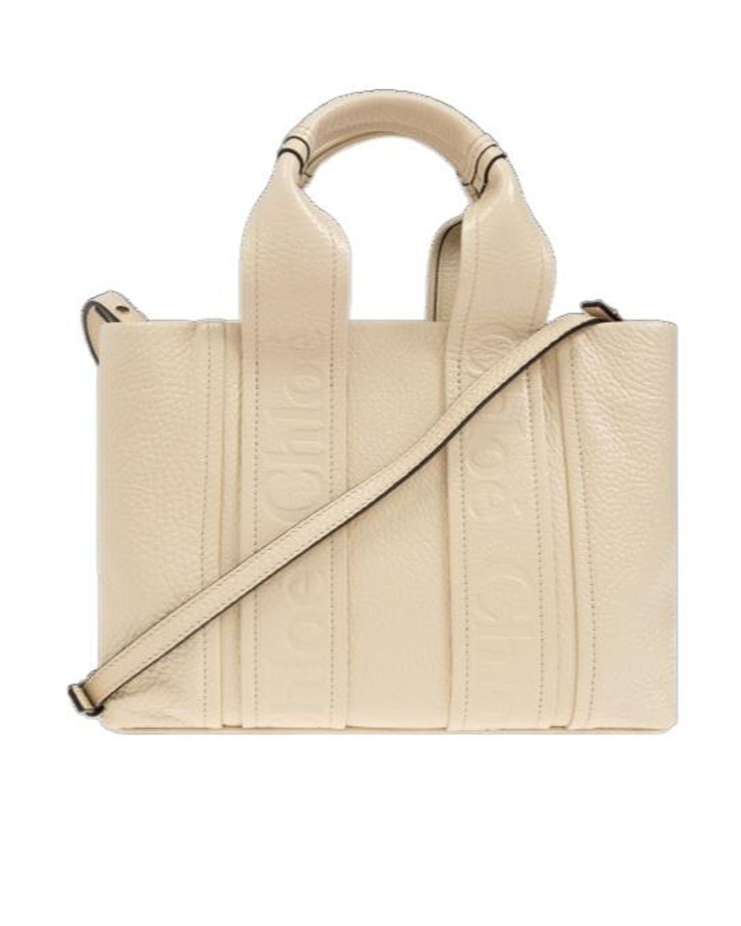 Chloé Natural Chloé Logo Detailed Top Handle Bag
