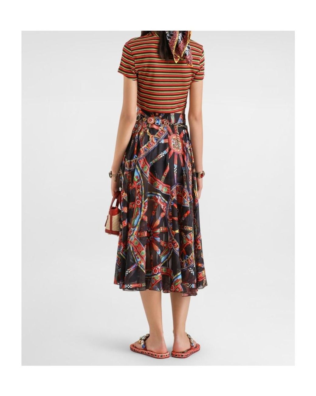 Dolce & Gabbana Red Twill Carretto Midi Skirt