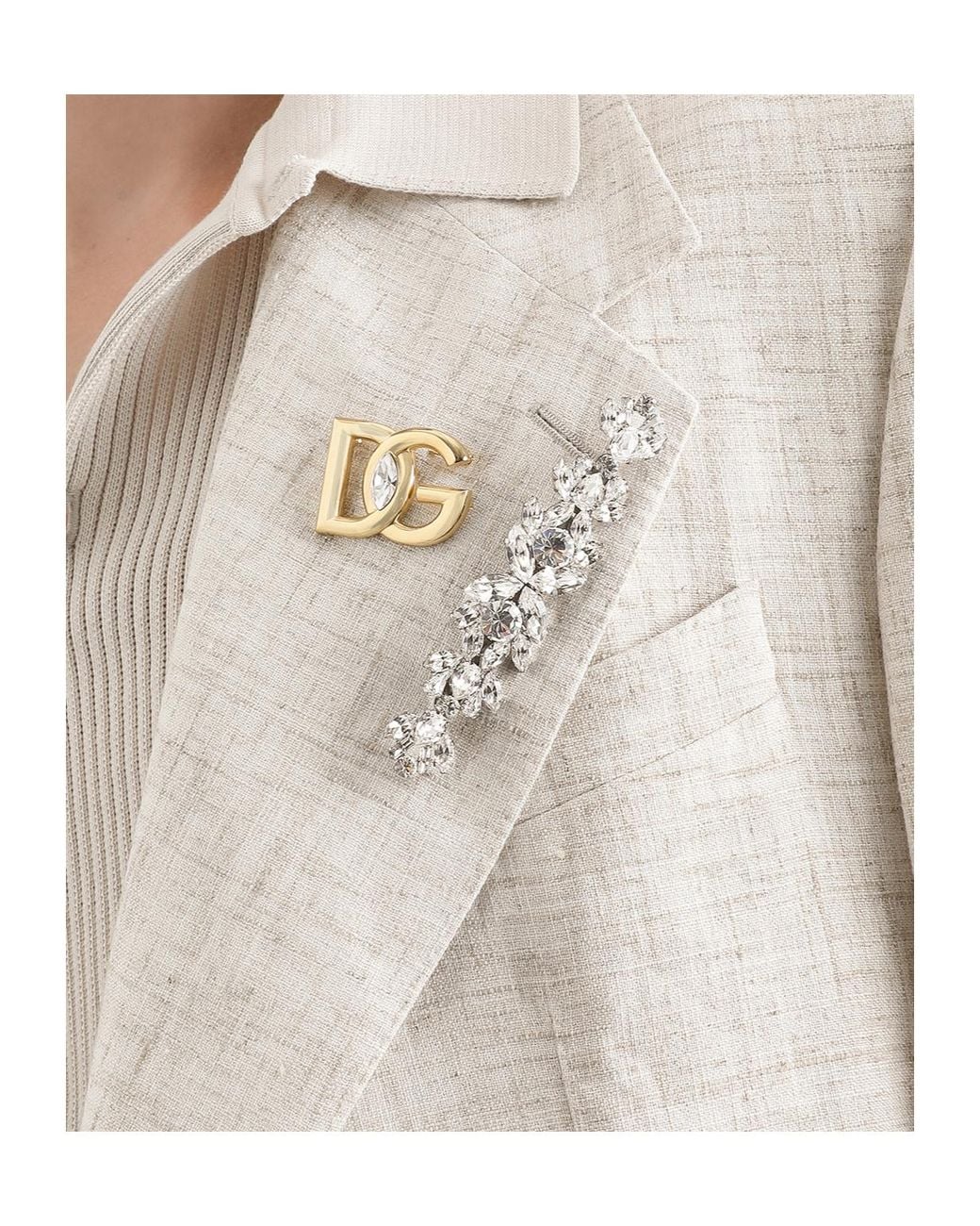 Dolce & Gabbana White Rhinestone Brooch for men