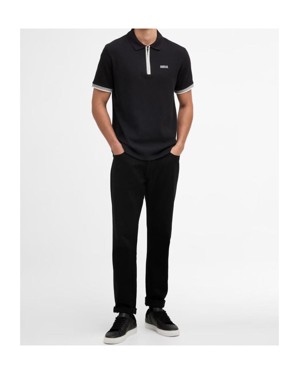 Barbour Black Logo Embroidered Polo Shirt for men