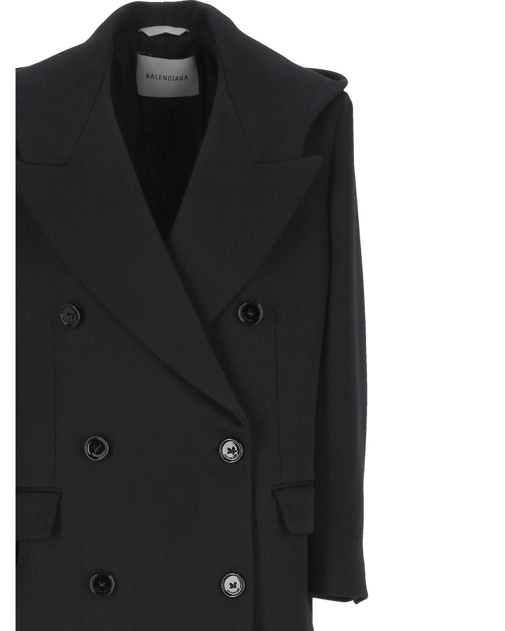 Balenciaga Black Long Hooded Double-Breasted Coat