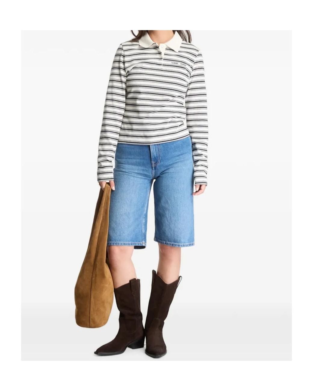 Samsøe & Samsøe Gray Striped Long-Sleeved Polo Shirt