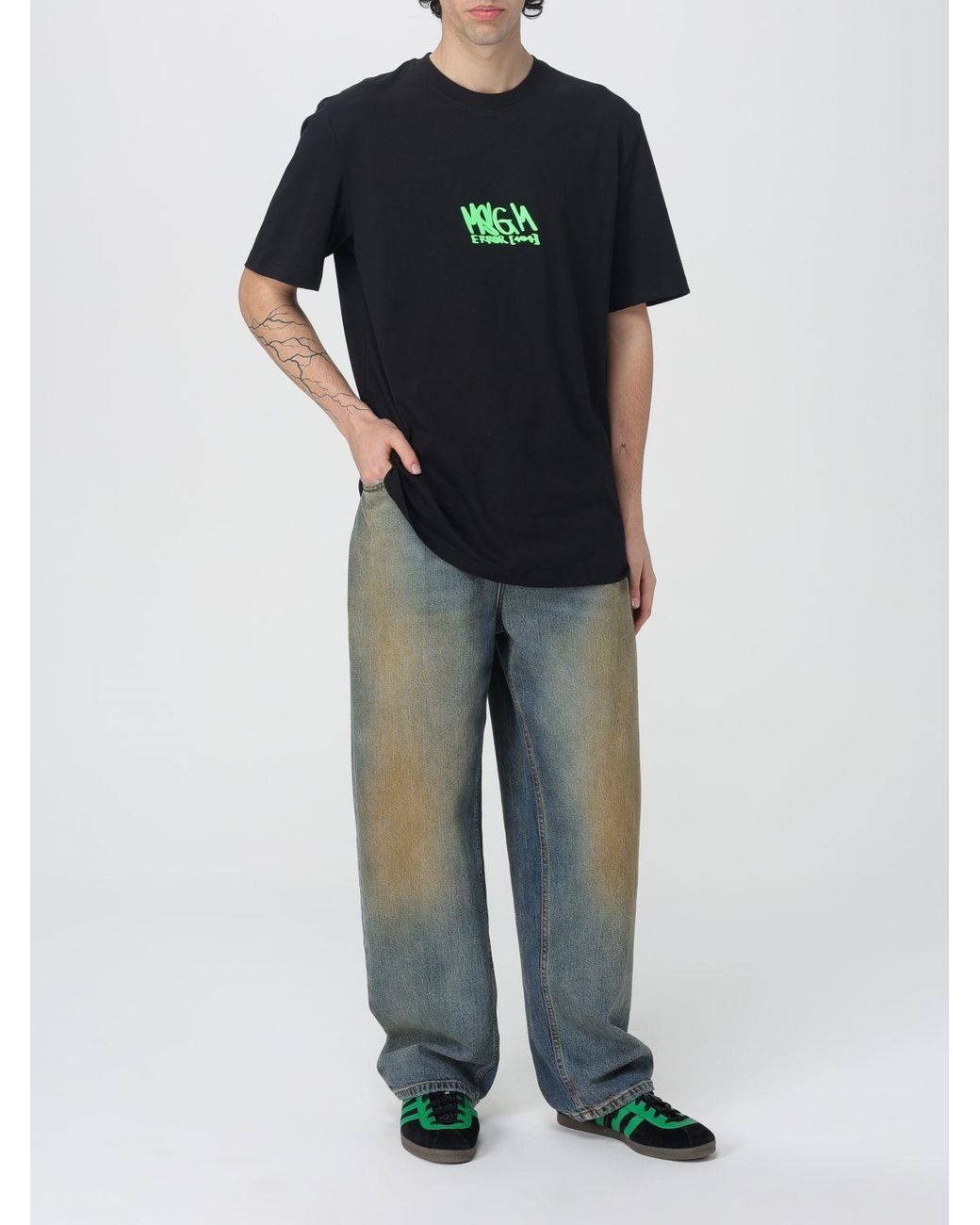 MSGM Black Logo Printed Crewneck T-Shirt for men