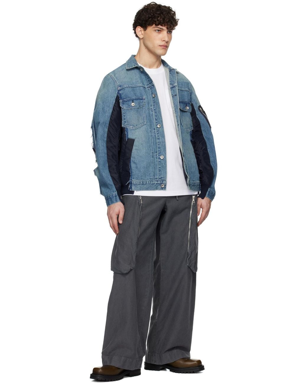 Sacai Blue Panelled Denim Jacket for men