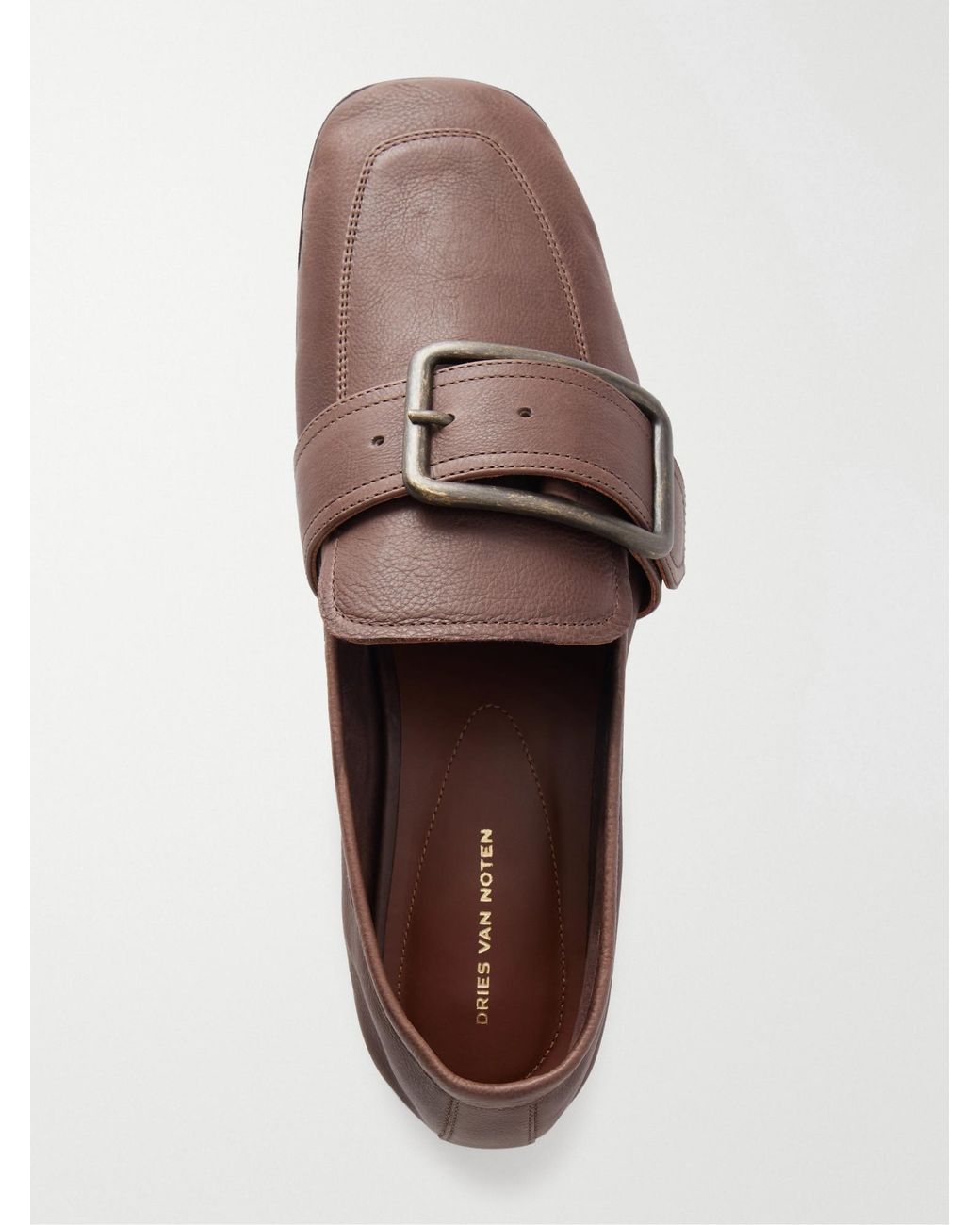 Dries Van Noten Brown Buckle-Detailed Leather Loafers