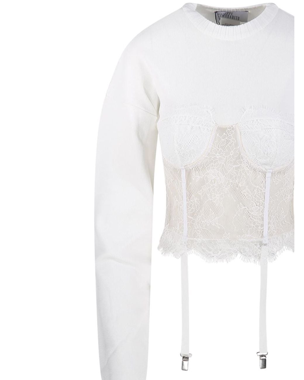 GIUSEPPE DI MORABITO White Lace Bustier Knitted Sweater