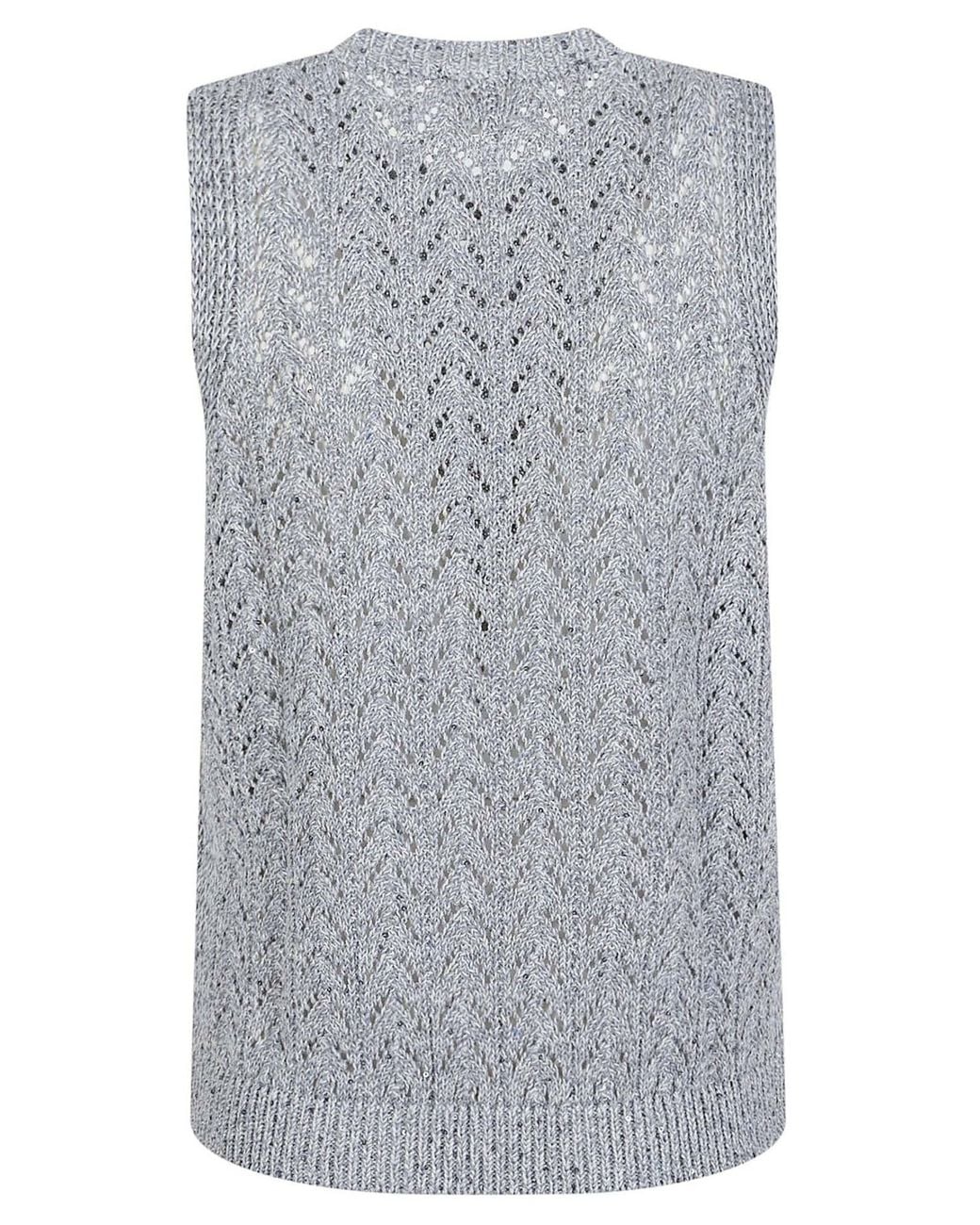 Eleventy Gray Open-Knit Sleeveless Knitted Top