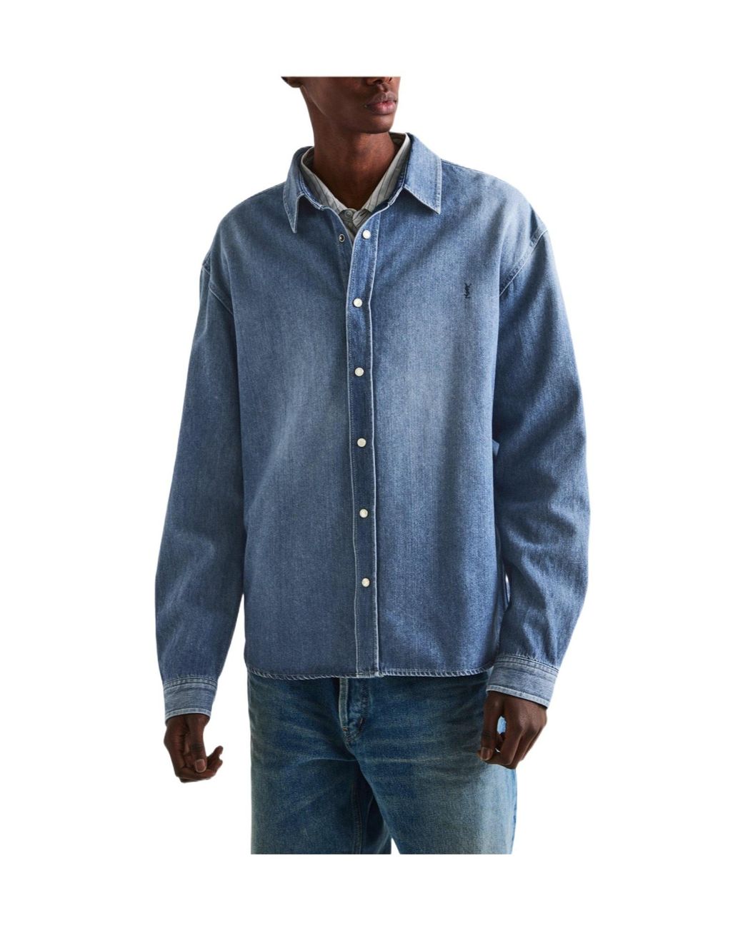 Saint Laurent Blue Light Faded Denim Button-Up Shirt for men