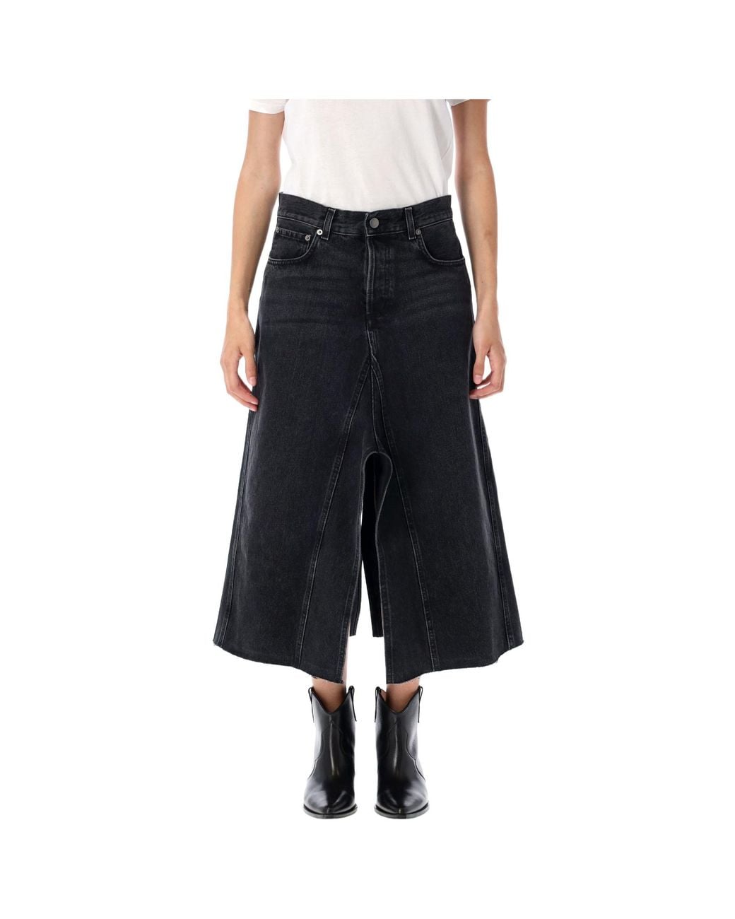 Haikure Black Stacy Slit-Detailed Denim Skirt
