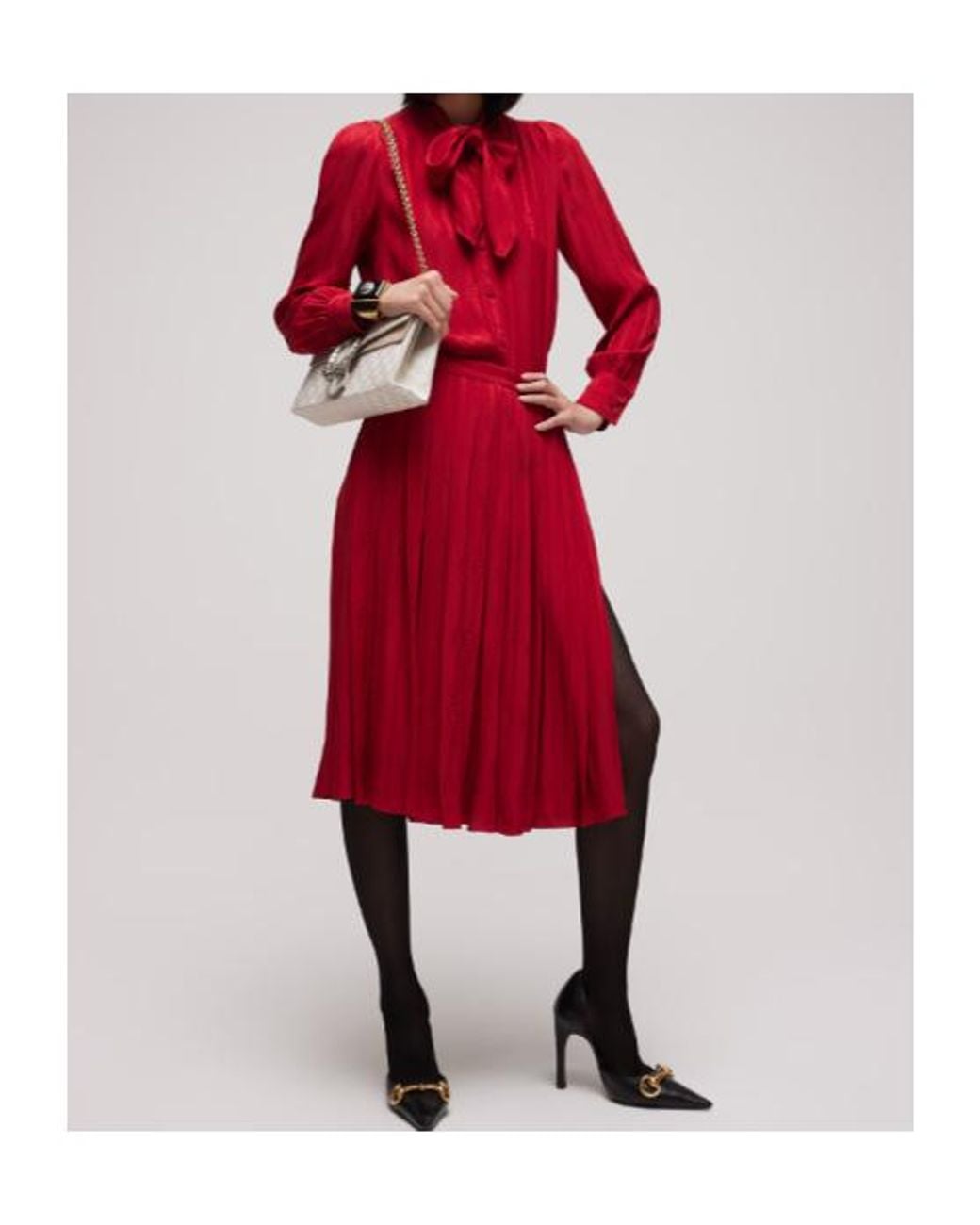 Gucci Red Tie-Neck Jacquard Shirt
