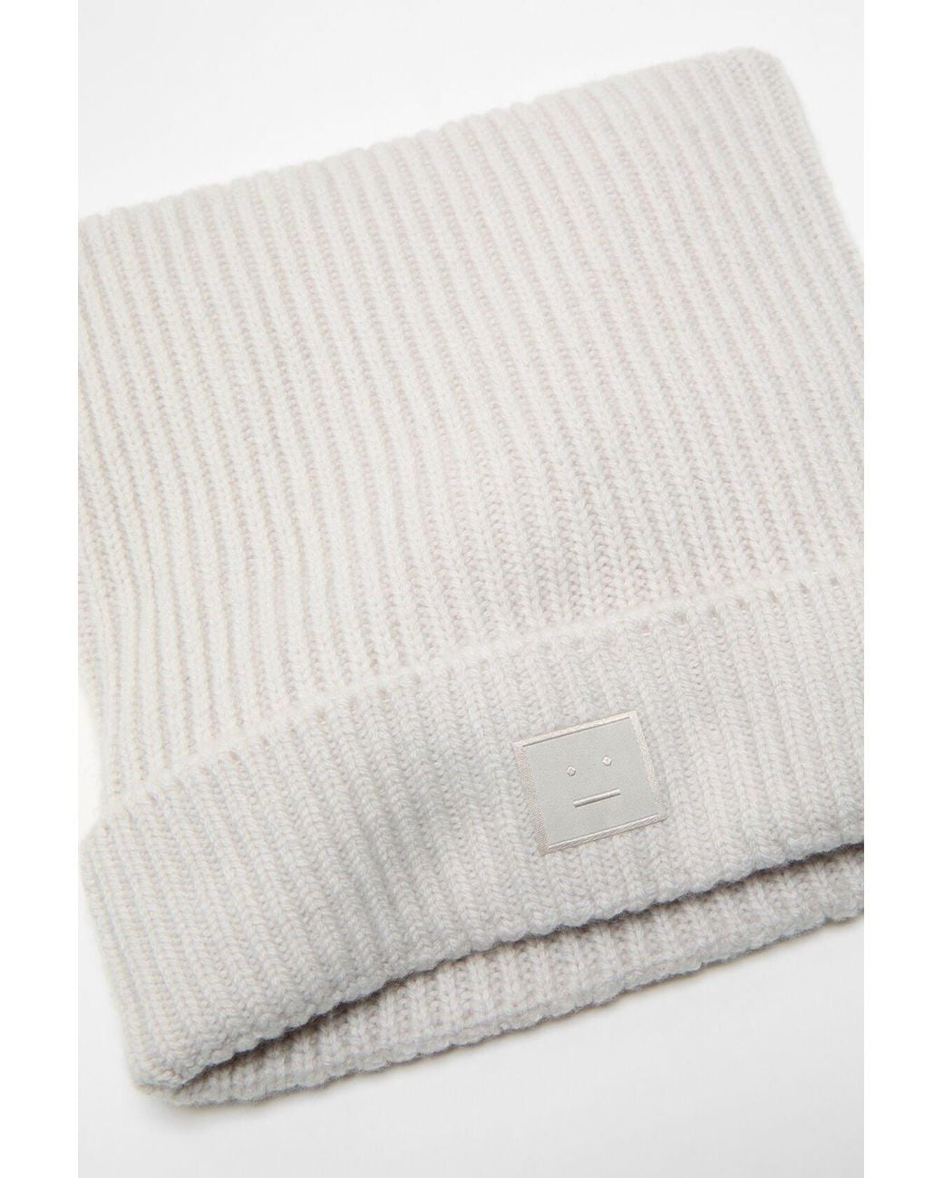 Acne White Ribbed Face-Patch Beanie Hat for men