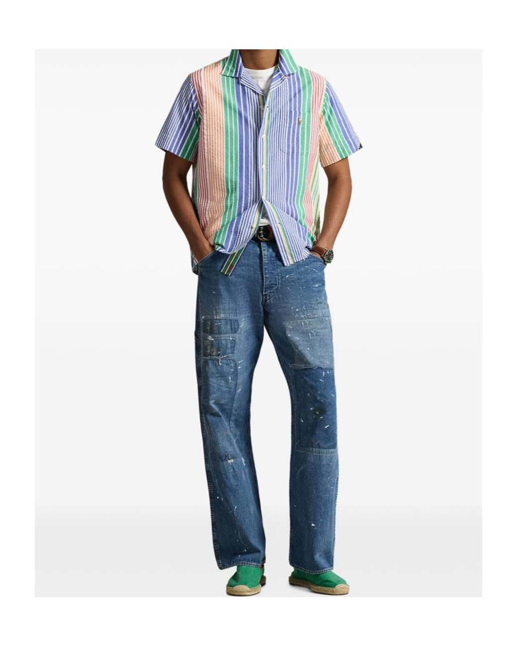 Polo Ralph Lauren Blue Andy Camp Striped Pocket Shirt for men