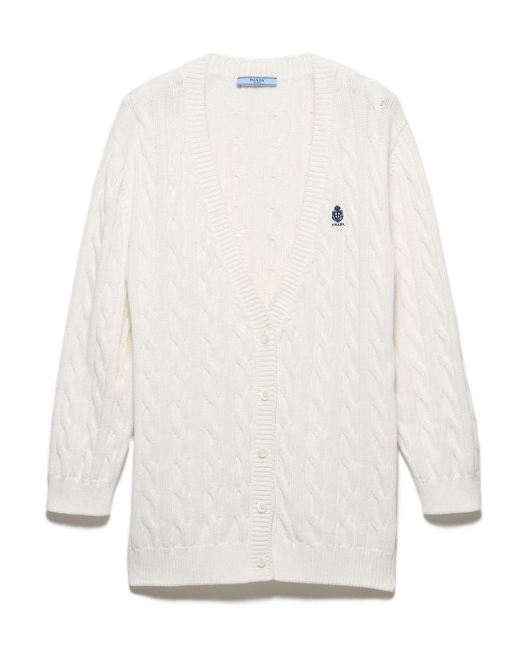 Prada White Cable-Knit Logo Cardigan