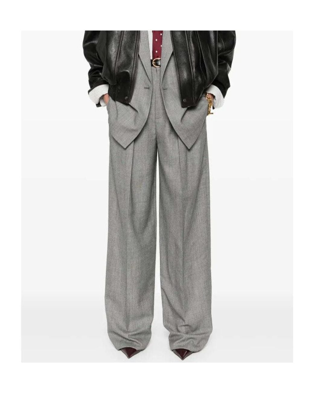 Saint Laurent Gray High Waist Wide Leg Pants