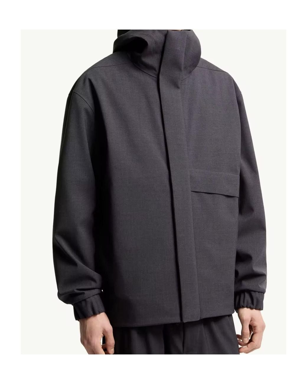 Moncler Blue Sillon Hooded Wool Blend Windbreaker for men