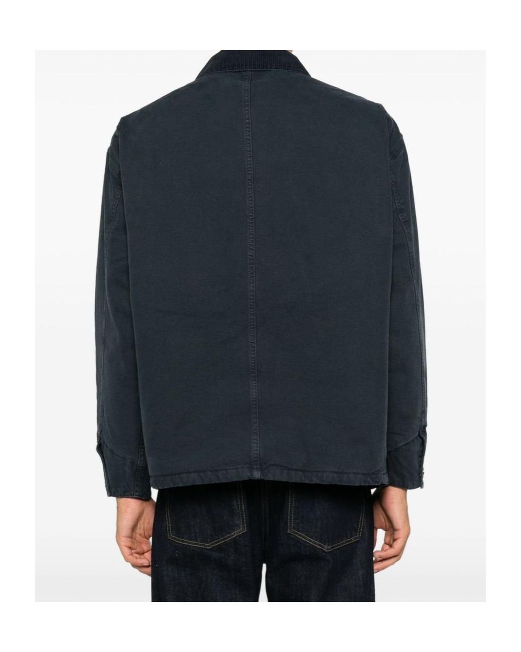 Emporio Armani Blue Corduroy-Collar Logo-Plaque Jacket for men