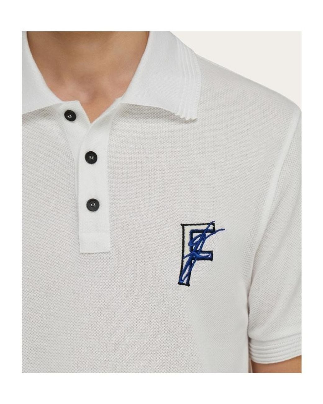 Ferragamo White Ferragamo Logo Embroidered Short Sleeved Polo Shirt for men