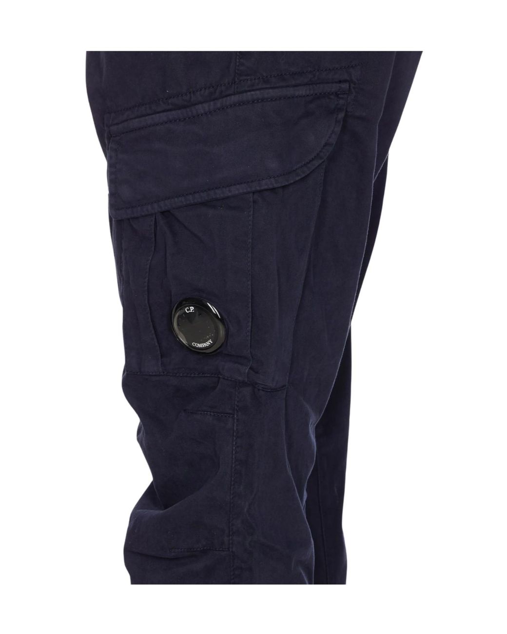 C P Company Blue Stretch Sateen Ergonomic Lens Cargo Pants for men