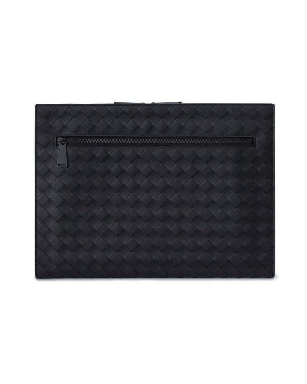 Bottega Veneta Black Intrecciato Zip Clutch Bag for men