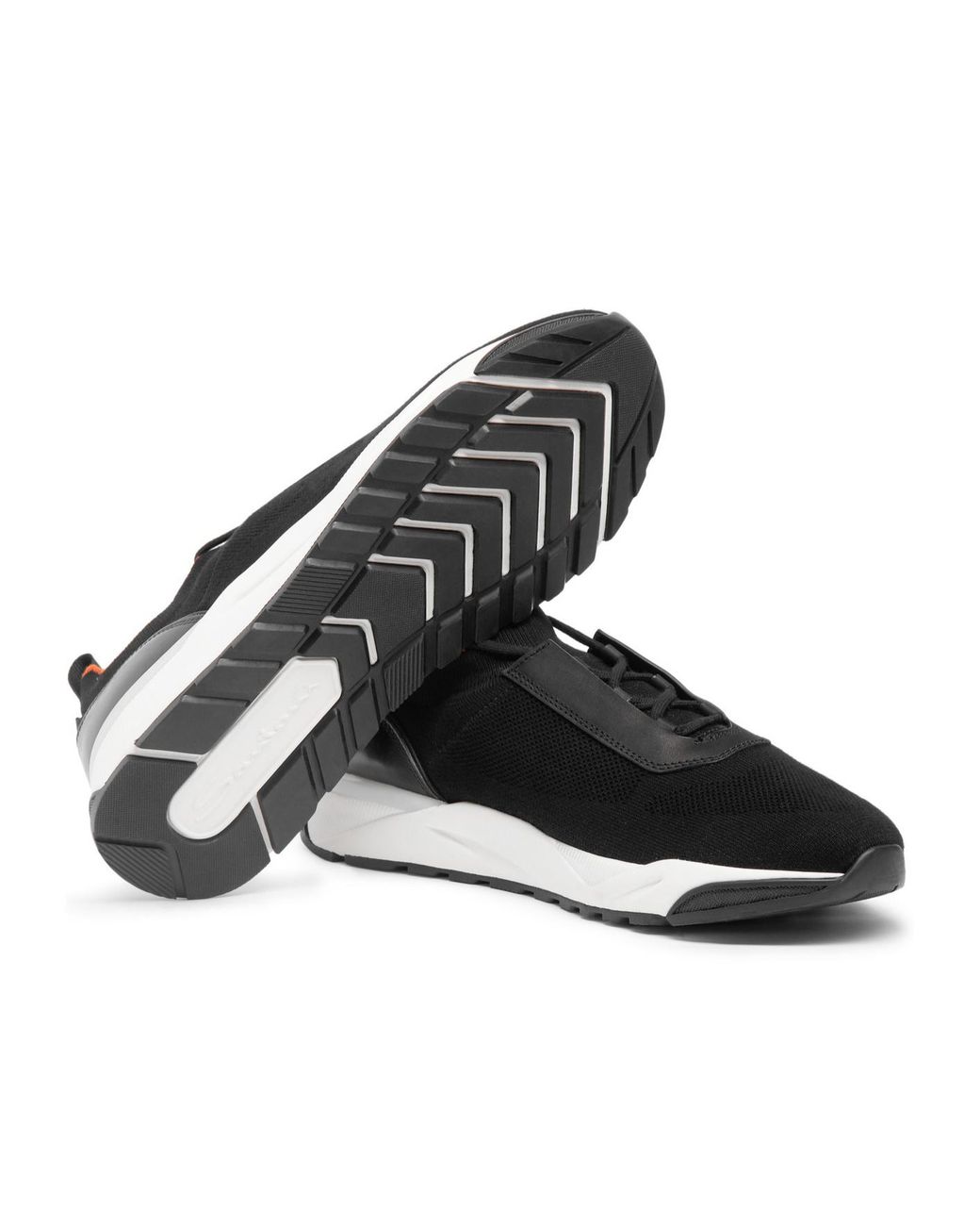 Santoni Black Knitted Panelled Sneakers for men