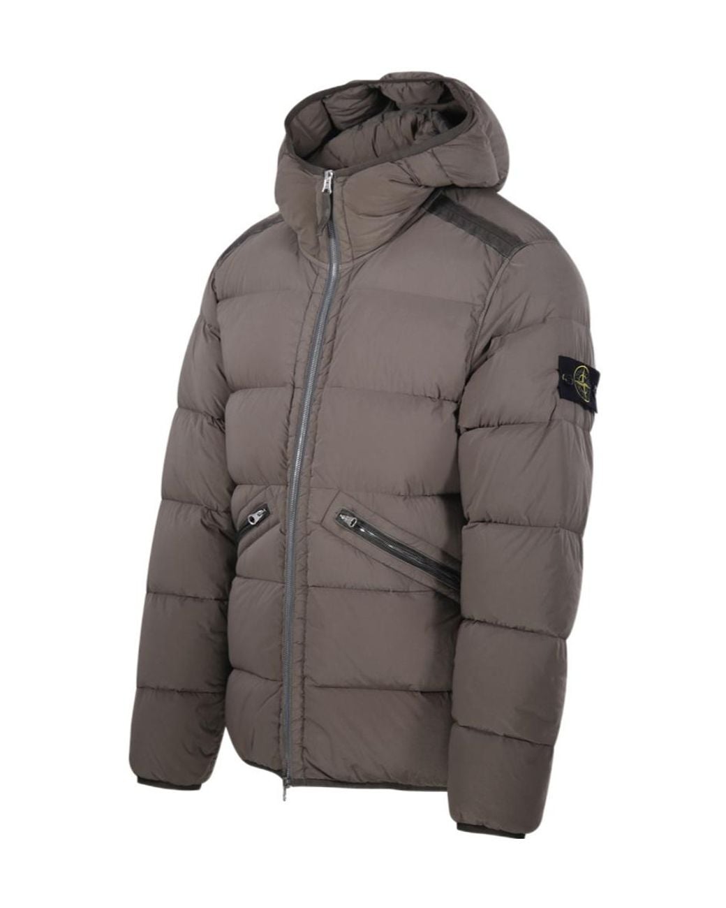 Stone Island Gray Padded Hooded Puffer Jacket for men