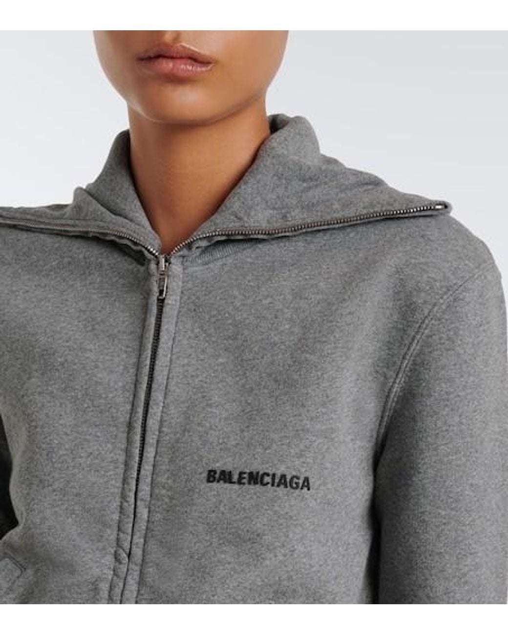 Balenciaga Gray Logo Cotton Zip-Up Sweatshirt