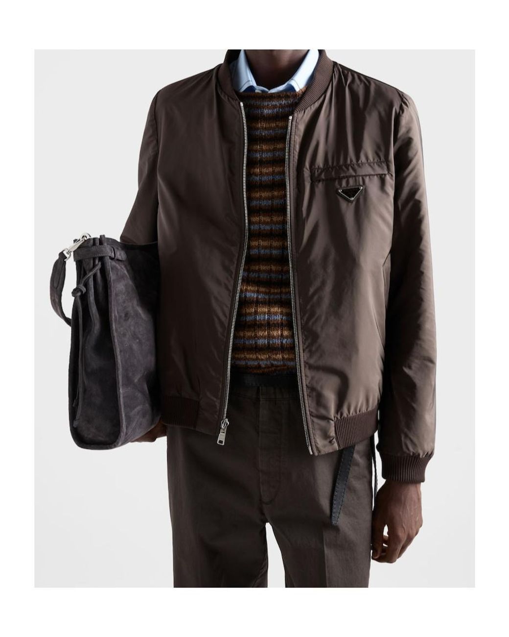 Prada Brown Reversible Nappa Leather Bomber Jacket for men