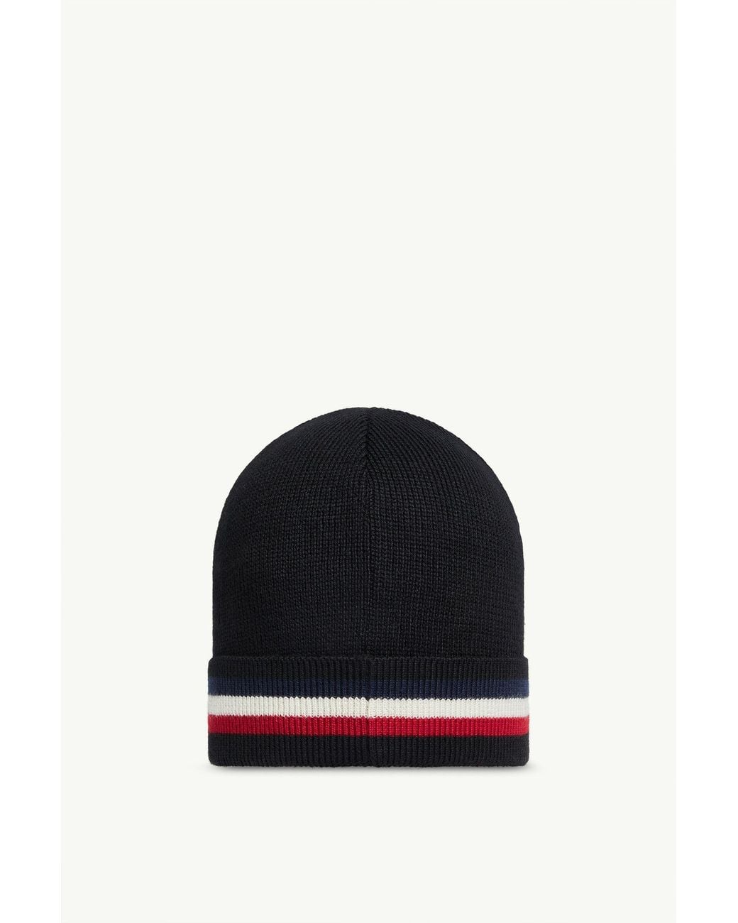 Moncler Black Logo Patch Ribbed Beanie for men