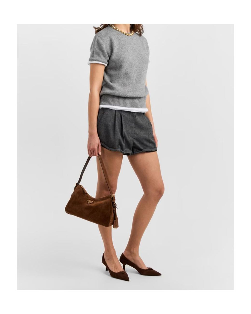 Prada Gray Embellished Short-Sleeved Sweater