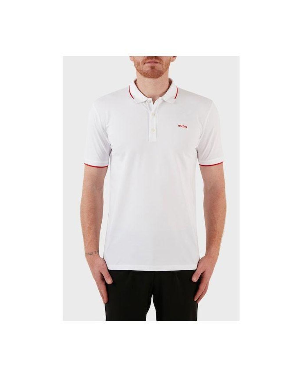 Boss White Hugo Slim-Fit Short-Sleeved Polo Shirt for men