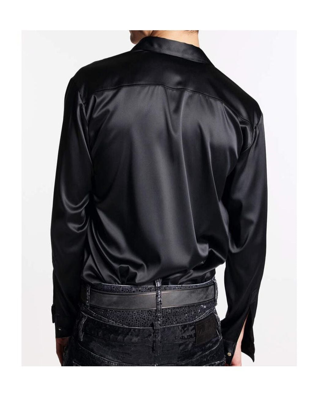DSquared² Black Micro-Stud Embellished Long Sleeved Shirt for men
