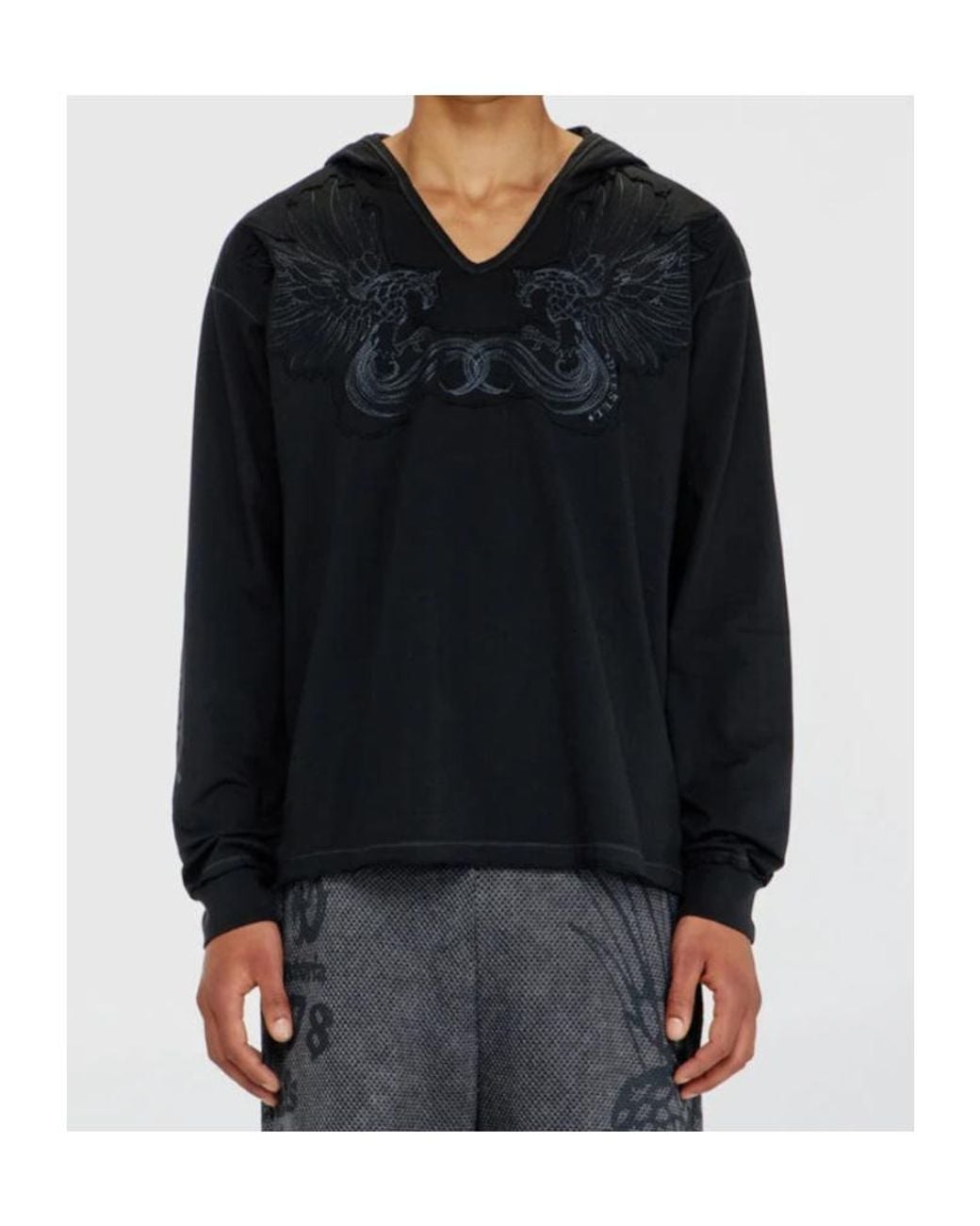 DIESEL Blue Embroidered-Patch V-Neck Hoodie for men