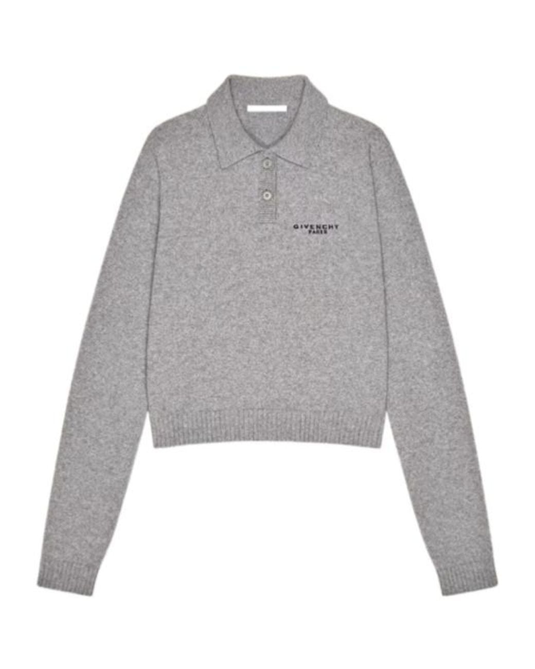 Givenchy Gray Logo Intarsia Long-Sleeve Knit Polo Shirt