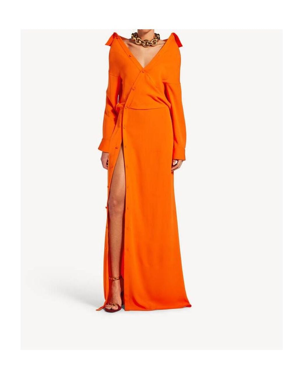 Balenciaga Orange Off-Shoulder Maxi Dress