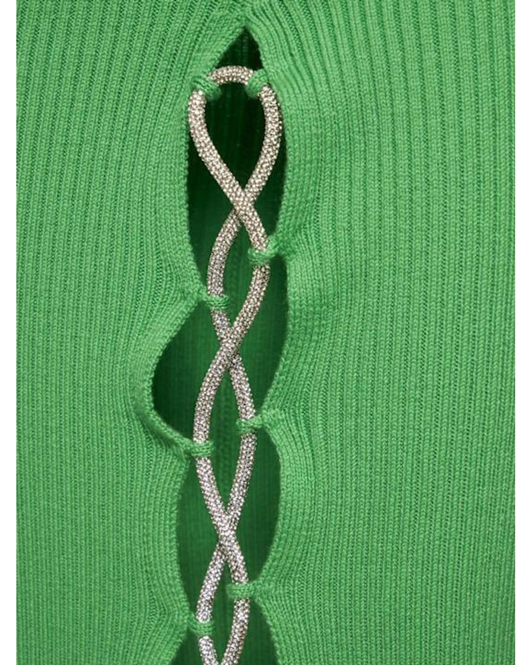 GIUSEPPE DI MORABITO Green Embellished Wool Knit Midi Skirt