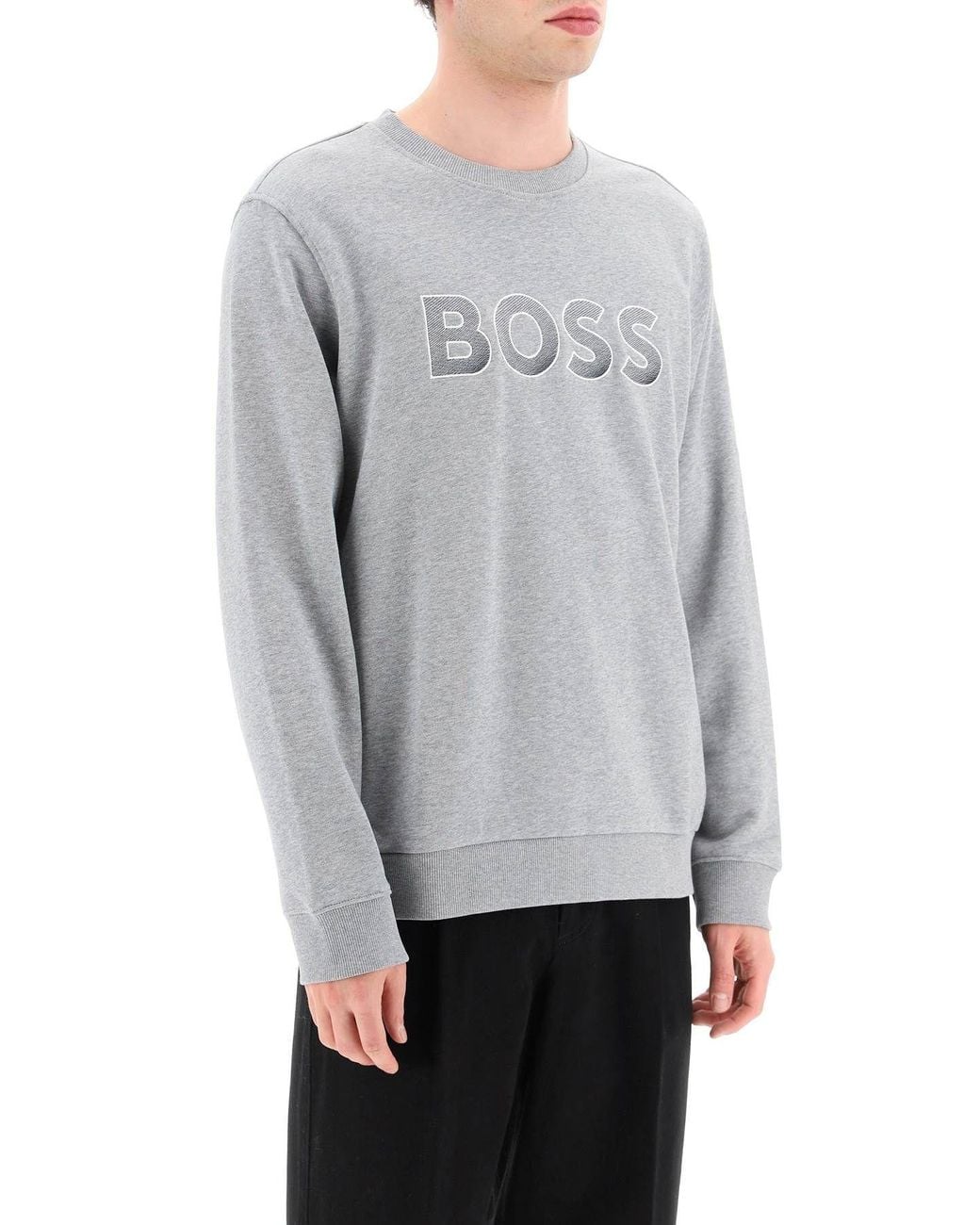 Boss Gray Logo-Print Detail Sweatshirt for men