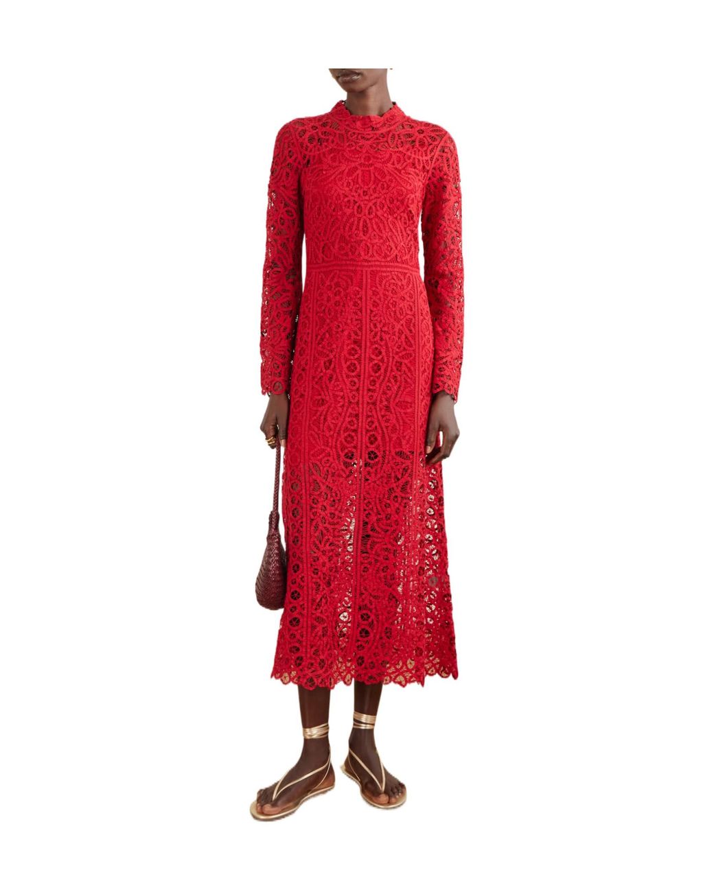 Sea Red Long Sleeve Midi Dress