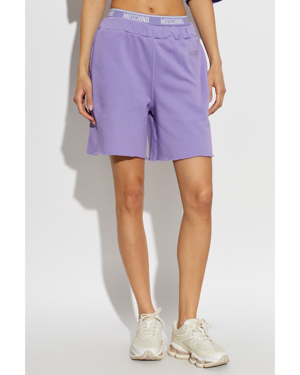 Moschino Purple Logo Waist Bermuda Shorts