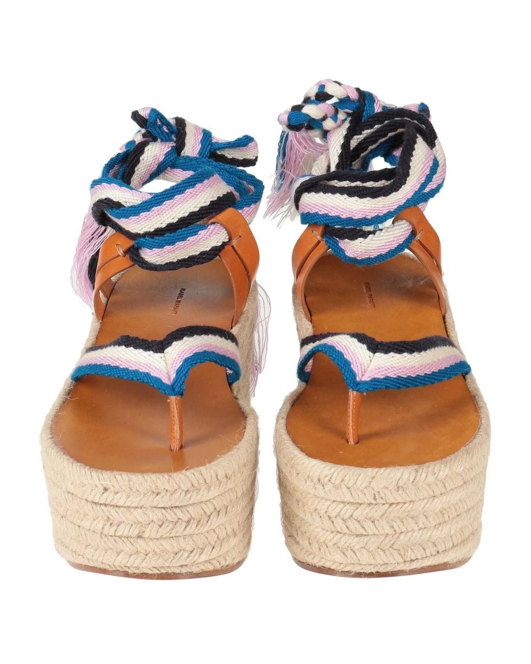 Isabel Marant Blue Multi-Colored Woven Straw Sandals